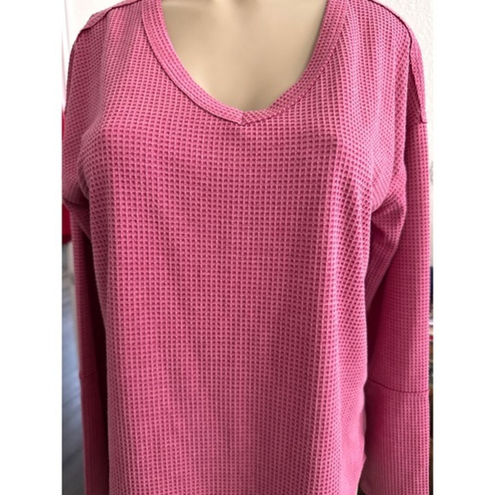 ANDREE BY UNIT Textured Blue Long Sleeve‎ Top Waffle Knit, Never Worn Excellent